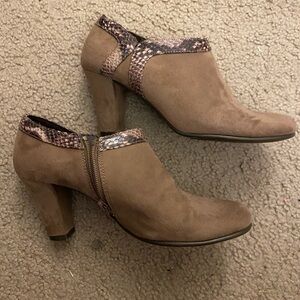 AEROSOLES Brown Heeled Boots with Snakeskin Accent